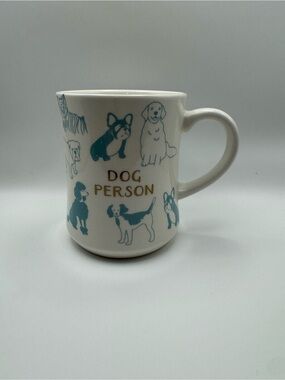Opal House Dog Person Ceramic Coffee Mug with Blue Dog Illustrations